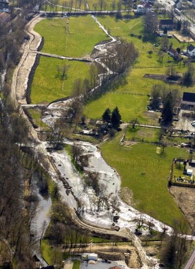 Aerial view, Wappenbaum memorial park, river Wester, flood, Warstein, North Rhine-Westphalia, Germany