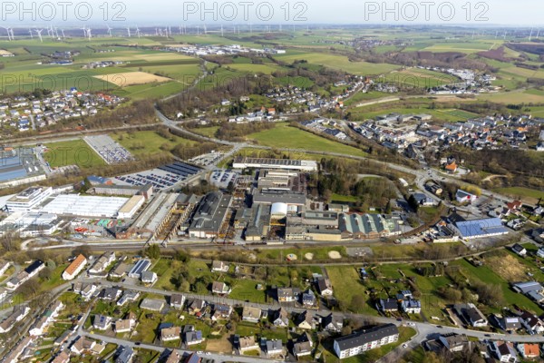 Aerial view, Belecke-West industrial estate, Max-Planck-Straße, Warstein, North Rhine-Westphalia, Germany