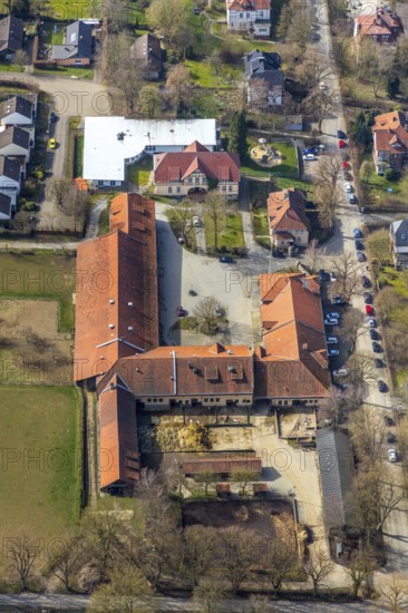 Aerial view, Warstein estate farm, Hexenhäuschen kindergarten, Warstein, North Rhine-Westphalia, Germany
