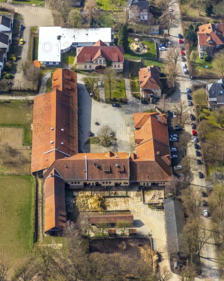 Aerial view, Warstein estate farm, Hexenhäuschen kindergarten, Warstein, North Rhine-Westphalia, Germany
