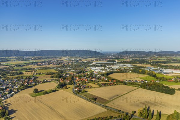 Aerial photograph, Kaiser Wilhelm Monument, Barkhausen, Porta Westfalica, OWL, Ostwestfalen-Lippe, East Westphalia, North Rhine-Westphalia, Germany, DE, monument, Europe, Kaiser statue, aerial photograph, aerial photography, aerial photography, national monument, OWL book, OWLBuch, sight, late Wilhelmine, road of monuments, Tor tor to Westphalia, overview, bird's-eye view, landmark, forest, forest area, Weser breakthrough, Wiehengebirge, Wittekindsberg, birds-eyes view, overview