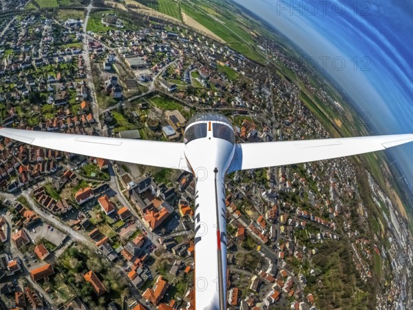 Aerial view, city view, flight over Werl with the Hoffmann Dimona H36 touring motor glider, Werl, North Rhine-Westphalia, Germany