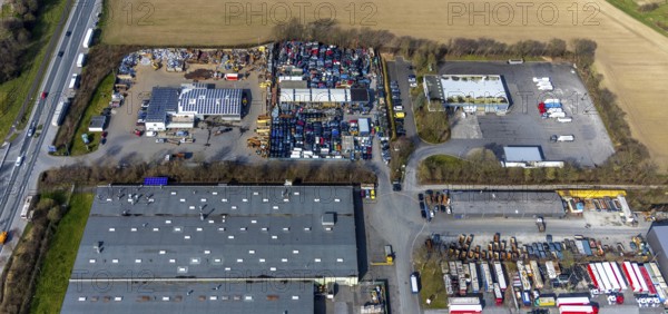 Aerial view, Hammer Straße industrial estate, Am Maifeld, Bellof GmbH Autoverwertung, Werl, North Rhine-Westphalia, Germany