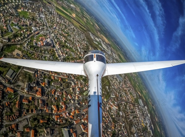 Aerial view, city view, flight over Werl with the Hoffmann Dimona H36 touring motor glider, Werl, North Rhine-Westphalia, Germany