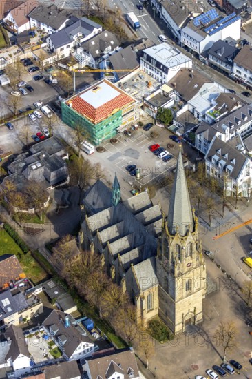 Aerial view, St. Pankratius Catholic Parish Church, Dr.-Segin-Platz construction site, Warstein, North Rhine-Westphalia, Germany