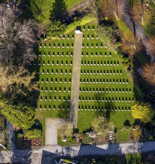 Aerial view, park cemetery, Canadian part of the cemetery, Werl, North Rhine-Westphalia, Germany