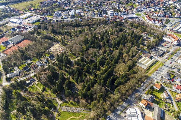 Aerial view, park cemetery, Werl, North Rhine-Westphalia, Germany
