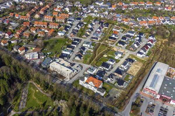 Aerial view, residential area UNION, district court, new building district court, Werl, North Rhine-Westphalia, Germany
