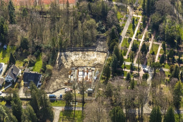 Aerial view, park cemetery, building area on the street Hinter dem cemetery, Werl, North Rhine-Westphalia, Germany