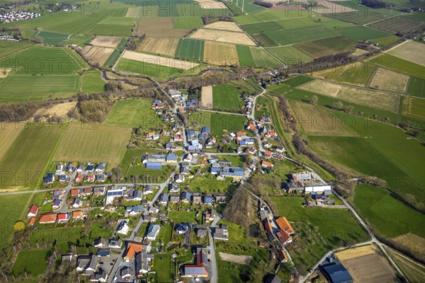 Aerial photograph, renaturalisation of Mühlenbach Ostlandstraße, Hubertus-Schützen-Straße, Mawicke district, Werl, North Rhine-Westphalia, Germany