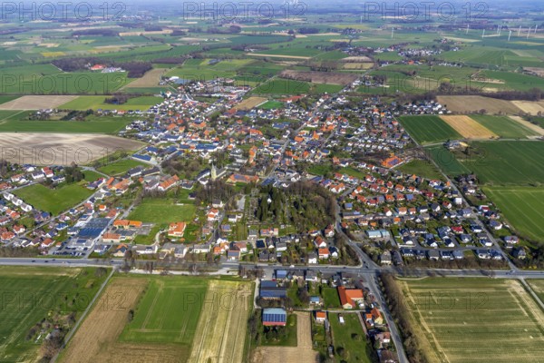 Aerial view, view of Westönnen, meadows and fields, Werl, North Rhine-Westphalia, Germany