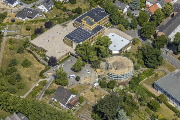 Aerial view, renovation of the ruins of the former electoral town palace, Ursulinen-Gymnasium, Werl, Soester Börde, North Rhine-Westphalia, Germany