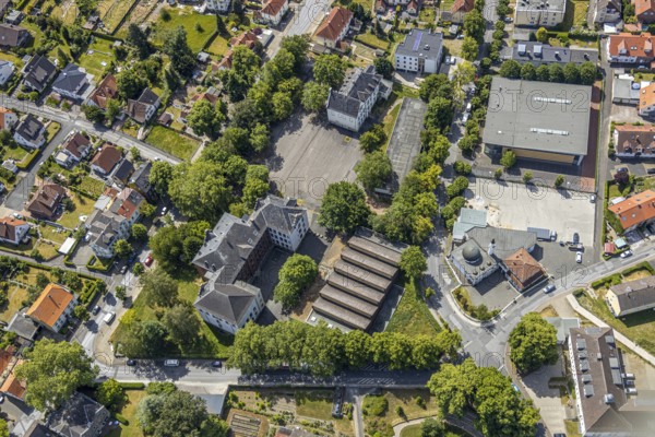 Aerial view, Catholic secondary school Overbergschule, Overberg sports hall, central mosque, Am alten Schloss / Kurfürstenring, Werl, Soester Börde, North Rhine-Westphalia, Germany