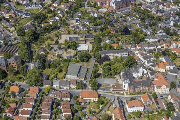 Aerial view, renovation of the ruins of the former electoral town palace, Ursulinen-Gymnasium, Werl, Soester Börde, North Rhine-Westphalia, Germany