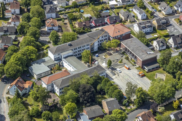Aerial view, construction site Marien-Gymnasium, Werl, Soester Börde, North Rhine-Westphalia, Germany