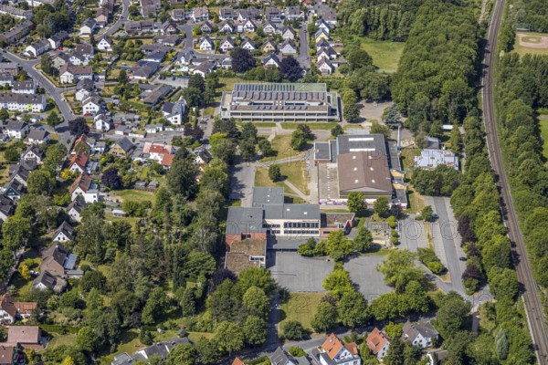 Aerial view, Sälzer Sekundarschule der Stadt Werl, triple sports hall, Werl, Soester Börde, North Rhine-Westphalia, Germany
