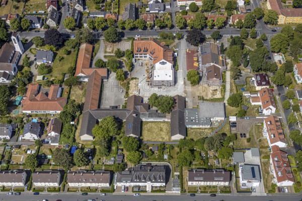 Aerial view, refurbishment and new construction for the Petri primary school, Werl, Soester Börde, North Rhine-Westphalia, Germany