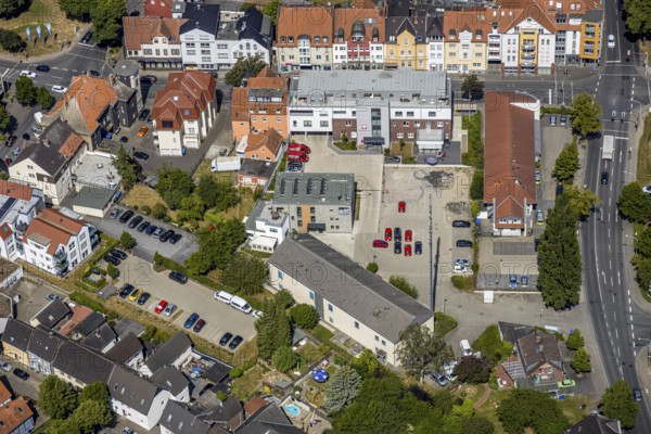 Aerial view, Caritas social centre, police station, Bahnhofstraße, Grafenstraße, Werl, Soester Börde, North Rhine-Westphalia, Germany