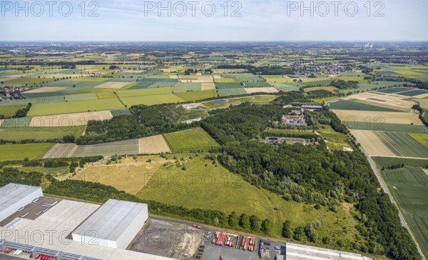 Aerial view, ATU warehouse, Werl sewage treatment plant, Soest waste management company, KonWerl industrial estate, Werl, Soester Börde, North Rhine-Westphalia, Germany