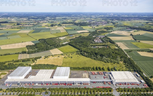 Aerial view, ATU warehouse, Werl sewage treatment plant, Soest waste management company, KonWerl industrial estate, Werl, Soester Börde, North Rhine-Westphalia, Germany