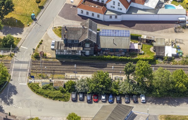 Aerial view, Westönnen railway station, Westönnen, Werl, Soester Börde, North Rhine-Westphalia, Germany