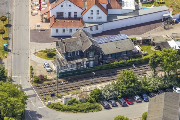 Aerial view, Westönnen railway station, Westönnen, Werl, Soester Börde, North Rhine-Westphalia, Germany