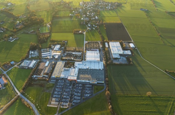 Aerial view, Processionsweg industrial estate, Möbel Turflon, car parks, Werl, North Rhine-Westphalia, Germany
