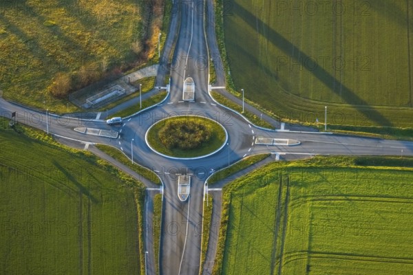Aerial view, roundabout Am boundary ridge, Werl, North Rhine-Westphalia, Germany