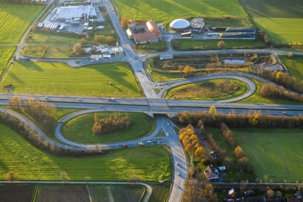 Aerial view, A445 motorway, Werl-Zentrum junction, B1 federal road, Werl, North Rhine-Westphalia, Germany