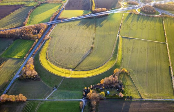 Aerial view, Wall landscape, Wickeder Straße, A44 motorway, Werl motorway junction, Werl, North Rhine-Westphalia, Germany