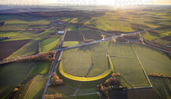 Aerial view, Wall landscape, Wickeder Straße, A44 motorway, Werl motorway junction, Werl, North Rhine-Westphalia, Germany