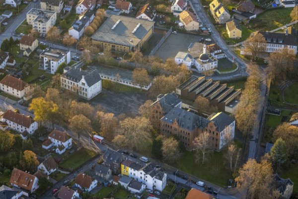 Aerial view, Overbergschule, catholic secondary school, Overberg sports hall, Werl, North Rhine-Westphalia, Germany