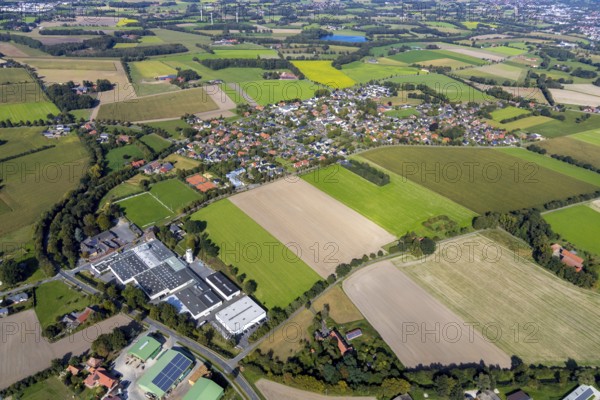 Aerial view, meadows and fields, local view Bokel, Rietberg, OWL, Ostwestfalen-Lippe, Ostwestfalen, North Rhine-Westphalia, Germany, education, educational institution, DE, Emssee, Europe, football pitch, football stadium, Gemeinschaftsgrundschule Bokel, commercial enterprises, commercial area, commercial area, commercial location, commercial use, primary school, property tax, real estate, industrial area, industrial location, educational institute, aerial view, aerial photography, aerial photography, OWL book, OWL book, local view, SUDBROCK furniture, school, lake, sports, sports facility, sports facilities, sports field, sports facility, townscape, urban area, tennis, tennis facility, tennis courts, tennis club, overview, bird's-eye view, residential area, living and life, residential area, residential buildings, residential quality, residential neighbourhood, housing estate, birds-eyes view, overview