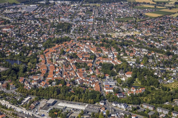 Aerial view, city overview, St. Ägidius Church, Wiedenbrück, Rheda-Wiedenbrück, East Westphalia, North Rhine-Westphalia, Germany, DE, Europe, birds-eyes view, aerial photography, aerial photography, aerial photography, overview, bird's eye view
