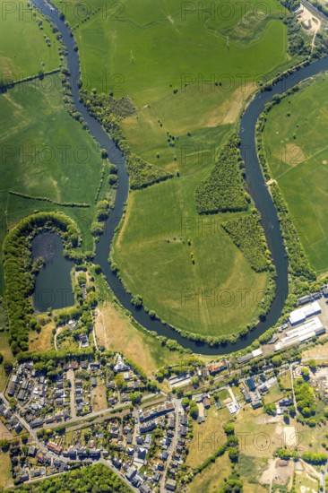 Aerial view, new mouth of the river Lippe near Wesel, Rhine, Rhine harbour, federal road connection B8 and B58, Wesel, Lower Rhine, Ruhr area, North Rhine-Westphalia, Germany