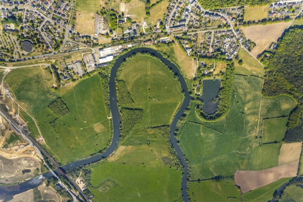 Aerial view, new mouth of the river Lippe near Wesel, Rhine, Rhine harbour, federal road connection B8 and B58, Wesel, Lower Rhine, Ruhr area, North Rhine-Westphalia, Germany