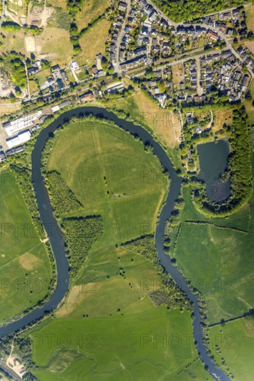 Aerial view, new mouth of the river Lippe near Wesel, Rhine, Rhine harbour, federal road connection B8 and B58, Wesel, Lower Rhine, Ruhr area, North Rhine-Westphalia, Germany