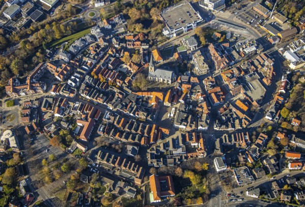 Aerial view, town centre, centre of Werne, St. Christophorus Church, historic town hall, Werne town hall, market square, churchyard, Steinstraße, Werne, Ruhr area, North Rhine-Westphalia, Germany