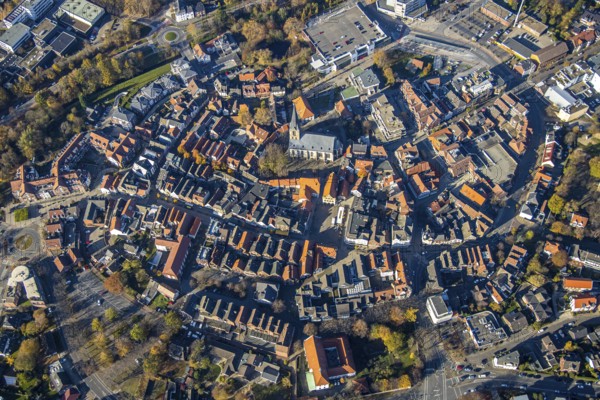 Aerial view, town centre, centre of Werne, St. Christophorus Church, historic town hall, Werne town hall, market square, churchyard, Steinstraße, Werne, Ruhr area, North Rhine-Westphalia, Germany