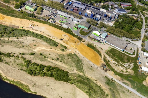 Aerial view, new mouth of the river Lippe near Wesel, Rhine, Rhine harbour, federal road connection B8 and B58, Wesel, Lower Rhine, Ruhr area, North Rhine-Westphalia, Germany