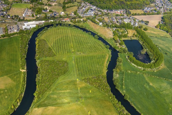 Aerial view, new mouth of the river Lippe near Wesel, Rhine, Rhine harbour, federal road connection B8 and B58, Wesel, Lower Rhine, Ruhr area, North Rhine-Westphalia, Germany