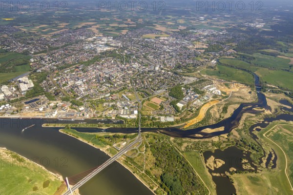 Aerial view, new mouth of the river Lippe near Wesel, Rhine, Rhine harbour, federal road connection B8 and B58, Wesel, Lower Rhine, Ruhr area, North Rhine-Westphalia, Germany