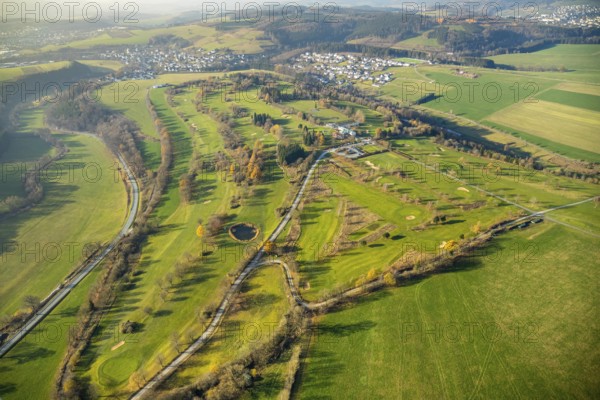 Aerial view, golf club golf course Schmallenberg, Winkhausen, Schmallenberg, Sauerland, North Rhine-Westphalia, Germany, DE, Europe, golf, golf course, golf club, golf course, aerial view, aerial photography, aerial photography, sports, overview, bird's-eye view, overview