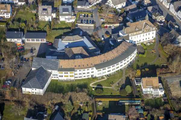 Aerial view, Johannesbad Kliniken Fredeburg Physiotherapie, Fredeburg, Schmallenberg, Sauerland, North Rhine-Westphalia, Germany, DE, Europe, healthcare, hospital, Im Ohle, clinic, clinic centre, hospital, aerial view, aerial photography, aerial photography, medical facility, medical assistance, emergency service, overview, bird's-eye view, overview, medical care