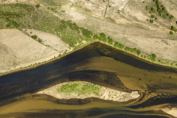 Aerial view, new mouth of the river Lippe near Wesel, Rhine, Rhine harbour, federal road connection B8 and B58, Wesel, Lower Rhine, Ruhr area, North Rhine-Westphalia, Germany