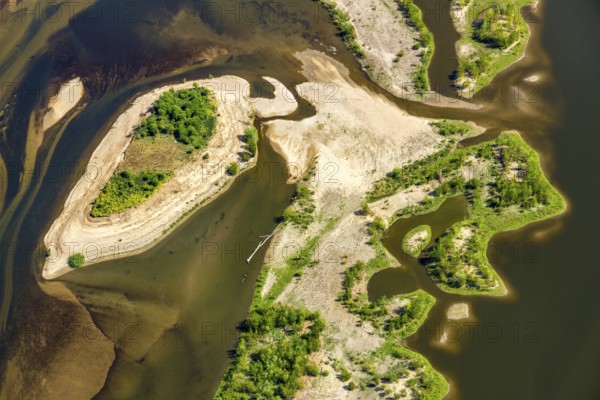 Aerial view, new mouth of the river Lippe near Wesel, Rhine, Rhine harbour, federal road connection B8 and B58, Wesel, Lower Rhine, Ruhr area, North Rhine-Westphalia, Germany