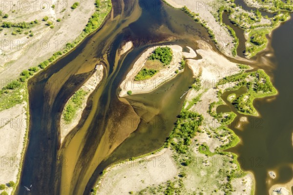 Aerial view, new mouth of the river Lippe near Wesel, Rhine, Rhine harbour, federal road connection B8 and B58, Wesel, Lower Rhine, Ruhr area, North Rhine-Westphalia, Germany