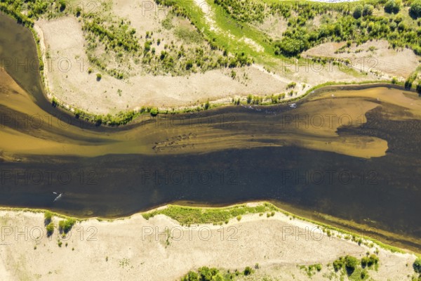 Aerial view, new mouth of the river Lippe near Wesel, Rhine, Rhine harbour, federal road connection B8 and B58, Wesel, Lower Rhine, Ruhr area, North Rhine-Westphalia, Germany