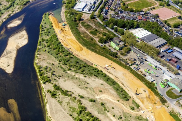Aerial view, new mouth of the river Lippe near Wesel, Rhine, Rhine harbour, federal road connection B8 and B58, Wesel, Lower Rhine, Ruhr area, North Rhine-Westphalia, Germany