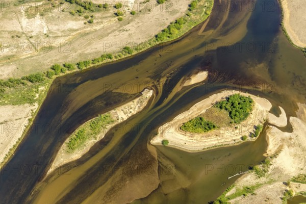 Aerial view, new mouth of the river Lippe near Wesel, Rhine, Rhine harbour, federal road connection B8 and B58, Wesel, Lower Rhine, Ruhr area, North Rhine-Westphalia, Germany